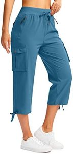 Soothfeel Women's Cargo Capris Pants with 6 Pockets Lightweight Quick Dry Travel Hiking Summer Pants for Women Casual (Blue, S)
