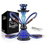 REANICE 11'' Handmade Shisha Glass Water Hookah Set with 2 Hose (Blue,Small)