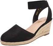 DREAM PAIRS Women's Amanda-1 Closed Toe Elastic Strap Espadrilles Wedge Sandals,Size 7.5,BLACK,AMANDA-1