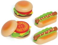 Hape Hamburger and Hot Dogs Wooden Play Kitchen Food Set with Accessories