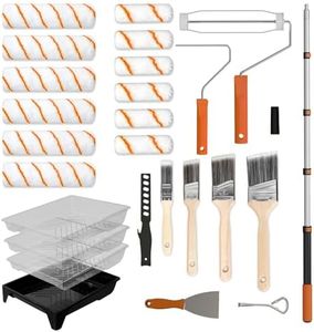 LAANPOLE Paint Roller Kit, 27 Piece Paint Supplies, 9"4" Paint Rollers, 1-4FT Extension Pole, Paint Brushes for Walls, Microfiber Roller Covers for Professional Painting, Orange