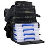 Thekuai Fishing Tackle Backpack 2 Fishing Rod Holders, Large Storage, Backpack for Trout Fishing Outdoor Sports Camping Hiking (Camo Green with 4 Trays)