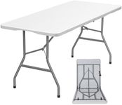 Lakhow UP041 6 Foot Long Portable Plastic Folding Multipurpose Utility Picnic Table with Powder Coated Steel Legs and Built in Carry Handle, White