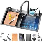 Kitchen Sink, Raindance Waterfall Sink, Nano Workstation Sink with Digital Dispaly, Pull-Out Faucet, Drop in Kitchen Sink with Accessories (80x45x22CM)
