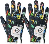 FINGER TEN Stylish Kids Golf Gloves 2 Pack for Left or Right Hand, All Weather Grip & Breathable Durable & Funny Design for Boys Girls Junior Youth Toddler (Dark Blue&Black, Small, Right)