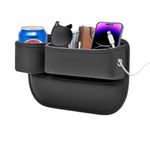 LEQBO Car Seat Gap Filler with Cup Holder,Leather Car Seat Gap Organizer,Front Car Seat Storage Box for Phones,Keys,Cards,Glasses,and Drinks，fit for Driver Seat (Black)