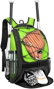 DAFISKY Baseball Bag Softball Backpack - Youth Adult T Ball Bat Equipment Bag with Bat and Helmet Holders, Shoe Compartment and Hook, Green