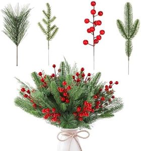 HASTHIP® 60Pcs Christmas Tree Ornaments Artificial Pines & Berry Combo Set Flourish Greenery Pine Christmas Ornaments DIY Christmas Garland Wreath Xmas Embellishing Flower