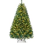 7FT Pre-Lit Artificial Christmas Tree with 320 LED Lights 1432 Branch Tips Green Xmas Trees Bushy Christmas Tree Fake Pine Tree with Metal Stand Easy to Assemble 7 Foot Artificial Tree for Christmas