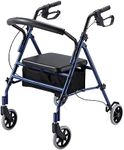 Genki Heavy Duty Rollator Walker with Seat Basket, Foldable Rolling Walker Supports up to 136kg, Large 6-inch Wheels, Blue