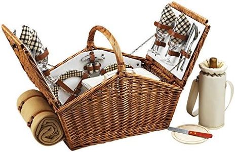 Personalized Picnic at Ascot Dorset English-Style Willow Picnic Basket with Service for 4 - Designed, Assembled & Quality Approved in The USA