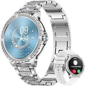 LIGE Smart Watch for Women Answer Make Calls,1.32" Diamond Fitness Tracker Watch with Message Reminder 20 Sports Modes Smartwatch for Android iOS Silver