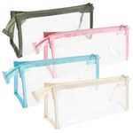 Qianyu 4 Pcs Clear Pencil Cases Transparent Marker Pen Pouch with Zipper Exam Pencil Storage Bag Travel Cosmetic Small Makeup Bag Stationery Toiletries Organizer for Students Adults Teens
