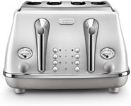 De'Longhi Icona Capitals 4 Slice Toaster CTOC4003.W, Reheat, Cancel and Defrost Functions, 6 Browning Levels, Removable Crumb Tray, 1800W, White