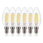 FLSNT E14 LED Light Bulb 60W Equivalent 4000K Cool White, 5.5W C35 Small Screw Light Bulb, B11 SES E14 Bulb 750LM, Clear Glass, Non-Dimmable, Pack of 6