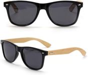VANANA Classic Retro Sunglasses Vintage Black Square Frame for Men Women Outdoor Fishing Driving Climbing Unisex (Bamboo Wood Legs-Grey Polarised Lens, Pack of 1 Pair)