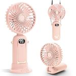 Yeahchic Handheld Fan, Portable USB Desk Fan with 5 Speeds, Rechargeable Mini Fan with LED Display for Stylish Girl Women Men Home Office Travel - Pink