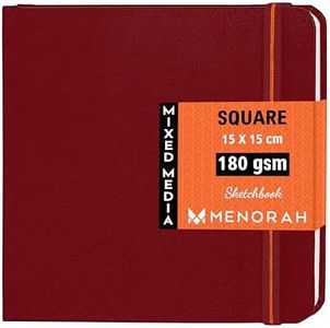 MENORAH Paper - Sketch Book For Artist - Square - 180 Gsm - Square Sketchbook - For Drawing - Hard Bound - 100 Pages/50 Sheets - (15.0 X 15.0 Cm)-(Red), Watercolor