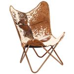 Shy Shy Let’s Touch The Sky Home Decor Genuine Goat Leather Butterfly Arm Chair with Black/Brown White Hair on Cover (White and Brown with Ross Gold)