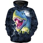 JSJCHENG 3D Dinosaur Print Hoodies for Boys Girls Kids Hooded Pullover Sweatshirts 4-15 Years(Navy, 8-11T)