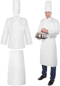 Hillban Halloween 3 Pcs Chef Unisex Costume Chef Tall Hat Coat Bistro Apron Set Chef Jacket Chef Coat Chef Apron for Man, White, Small