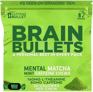 80mg Caffeine & 160mg L-Theanine Focus Enhancing Energy Chews (4 Servings) – Neuroscience Backed Nootropic Stack, Mental Acuity & Cognitive Support | Mint Matcha Flavor Brain Bullet