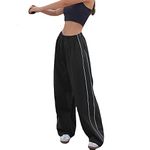 XPONNI Track Pants Women Baggy Pants Y2k Pants Parachute Pants for Women Y2K Clothing, Black, S