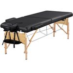 Yaheetech Mobile Massage Table 2-Zone Massage Table Height-adjustable Massage Bed with Wooden Legs and Carry Bag Foldable Cosmetic Lounger 70 cm Wide 213 x 92 cm