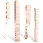 Professional Barber Aluminum Comb Set for Dressing, Cutting Hair, and Styling: Long/Short Hair Combs, Handle, and Tail Comb (Rose Gold)