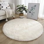 Leesentec Round Rugs Bedroom Carpets Living Room Area Rugs Anti Slip Soft Fluffy Rug Shaggy (160cm, White)