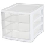 Sterilite 17918004 3 Drawer Unit, White Frame with Clear Drawers, 4-Pack