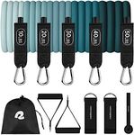 Retrospec Train Resistance Bands Workout Bands w/Handles, Door Anchor, Carry Bag for Women & Men, Undertow, Set (5pc)