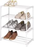 SOKOSEN 4-Tier Small Shoe Rack, Metal Stackable Kids Shoe Shelf Storage Zapateras Organizer,Narrow Shoe Rack Sturdy for Closet Hallway Entryway Living Room Bedroom (White)