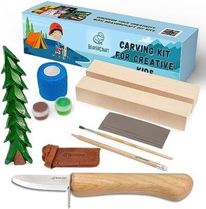 BeaverCraft Wood Carving Kit for Kids & Beginner DIY08 - Wood Whittling Kit for Kids Woodworking Starter Kit Hobby Kits for Boys Wood Crafts Projects DIY Gifts, Carving Set Whittling Knife & Basswood