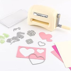 Mini Manual Die Cutting and Embossing Machine,for Arts&Crafts,Scrapbooking& Cardmaking,3" Opening,Crafting Projects Cutting Machine for Starter,Beige Metal Cutting Dies Machine with 4 Cutting Machine