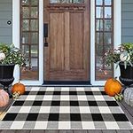 Cekene Checkered Outdoor Doormat,Indoor & Outdoor Entrance Mat Black White Cotton Front Door Mat Outside, Easy Clean and Machine Washable Welcome Layered Mat 27.5"x43.3"