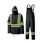 Pioneer 5599BK Lightweight Waterproof Rainsuit, High Visibility & Reflective, Jacket and Pants Combo, Double-Stitched Reflective Tape, Black, Unisex, M, V1080170-S