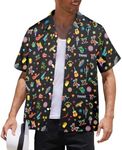 HUGLAZY 80s 90s Outfit Hawaiian Shirt for Men Big and Tall Short Sleeve Button Down Shirts Funny Party Outfit, Mexican, Medium