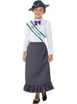 Smiffys Victorian Suffragette Costume, Grey with Skirt, Attached Blouse, Sash & Hat, Girls Fancy Dress, Child Dress Up Costumes