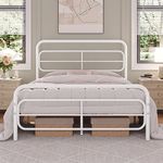 Yaheetech Modern Queen Size Metal Platform Bed Frame Mattress Foundation with Geometric Patterned Headboard/Footboard/Under Bed Storage/No Box Spring Needed/Sturdy Slat Support,Queen Size White