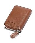 GADIEMKENSD Women Credit Card Holder Small RFID Wallet Zipper for Travel Leather Accordion Wallets Inserts Case Photo Business Cards Organizer Cute Compact Credit Card Slot Cash Slots Tan