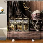 Feelyou Sugar Skull Shower Curtain Halloween Skull Pattern Waterproof Bath Curtain Caribbean Pirates Bathroom Shower Curtain Set with 12 Hooks for Stalls Bathtubs 72Wx72L