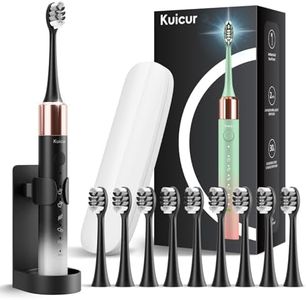 Sonic Electric Toothbrush for Adults and Kids, Comes with 10 Brush Heads & Travel Case,15 Modes with 2 Minutes Built in Smart Timer, One Charge for 90 Days, 42,000 VPM Motor