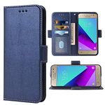 Compatible with Samsung Galaxy Grand Prime J2 Prime Wallet Case Wrist Strap Lanyard and Leather Flip Card Holder Stand Cell Accessories Mobile Folio Phone Cover for Glaxay 2 2J Plus Women Men Blue