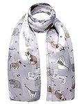 Basic Sense Cat Print Scarf Lightweight Satin Silky Striped Neck Scarves, Grey