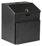 Suggestion Box with Lock for Wall Mount or Tabletop Use, Locking Hinged Lid, Metal Ballot Box with Pocket for Donation Forms or Envelopes (Not Included), Black