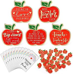 Unittype 60 Set Teacher Pins Appreciation Gift Bulk Thank You Card Apple Lapel Pins School Brooch Pins for Teacher Christmas(60 Pcs), paper,alloy, alloy