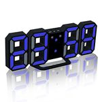 EAAGD 3D Digital Alarm Clock with LED Display, Snooze Alarm, 3 Custom Brightness Nightlight Electric Clocks for Office Table Bedroom Nightstand (Black/Blue)