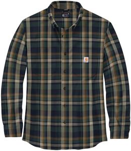 Carhartt Men's Rugged Flex Relaxed Fit Midweight Flannel Long-Sleeve Plaid Shirt, Navy