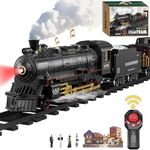 Remote Control Train Set Steam Locomotive, Cargo Car & Tracks, Electric Rechargeable Train Toys with 3 Smoke,Whistle & Lights, for Kids Ages 3 4 5 6 7 8+ Year Old